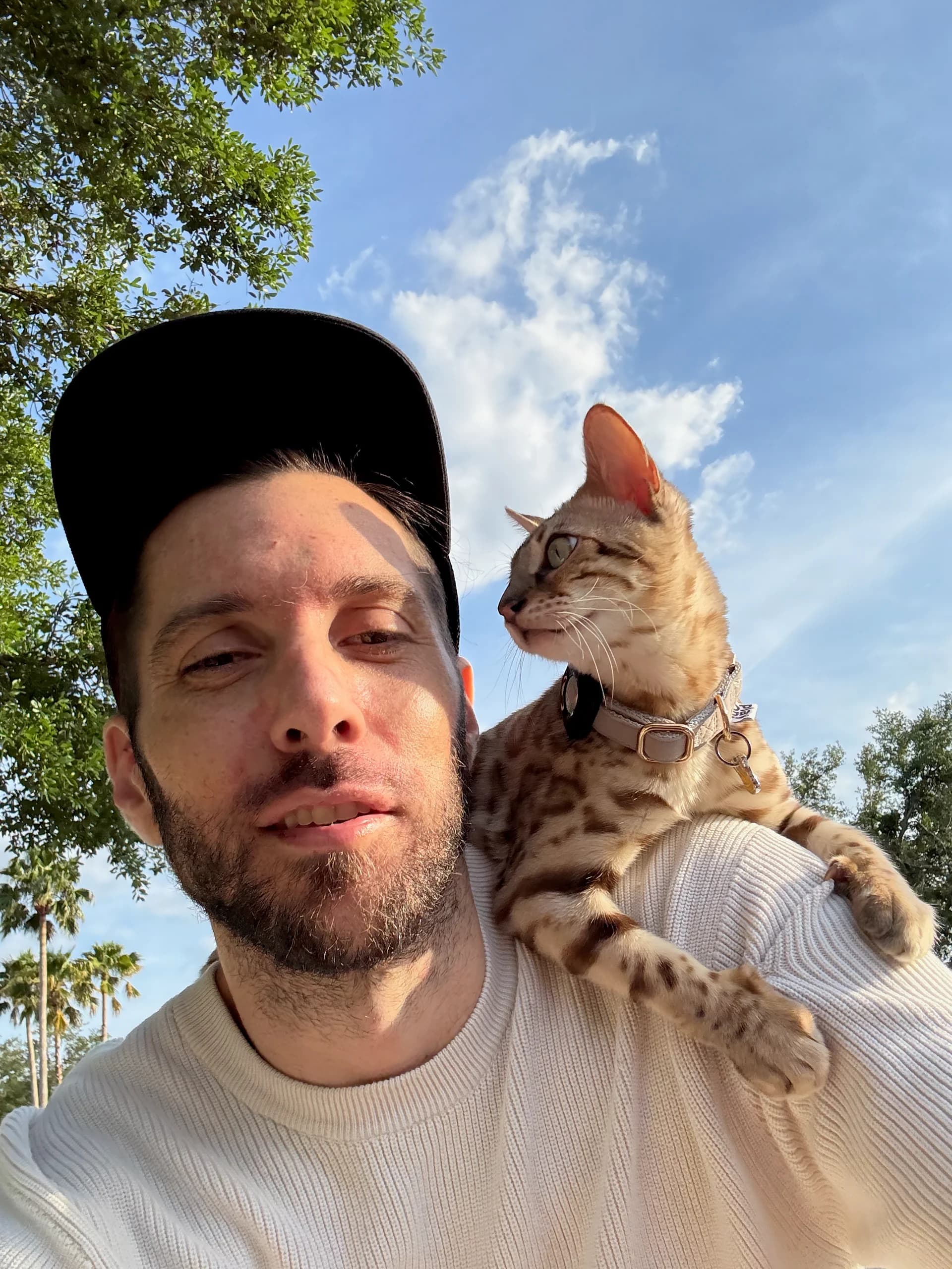 Onyx with his owner outdoors — an inseparable bond